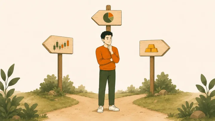 A young Pakistani investor calmly comparing their first-investment options